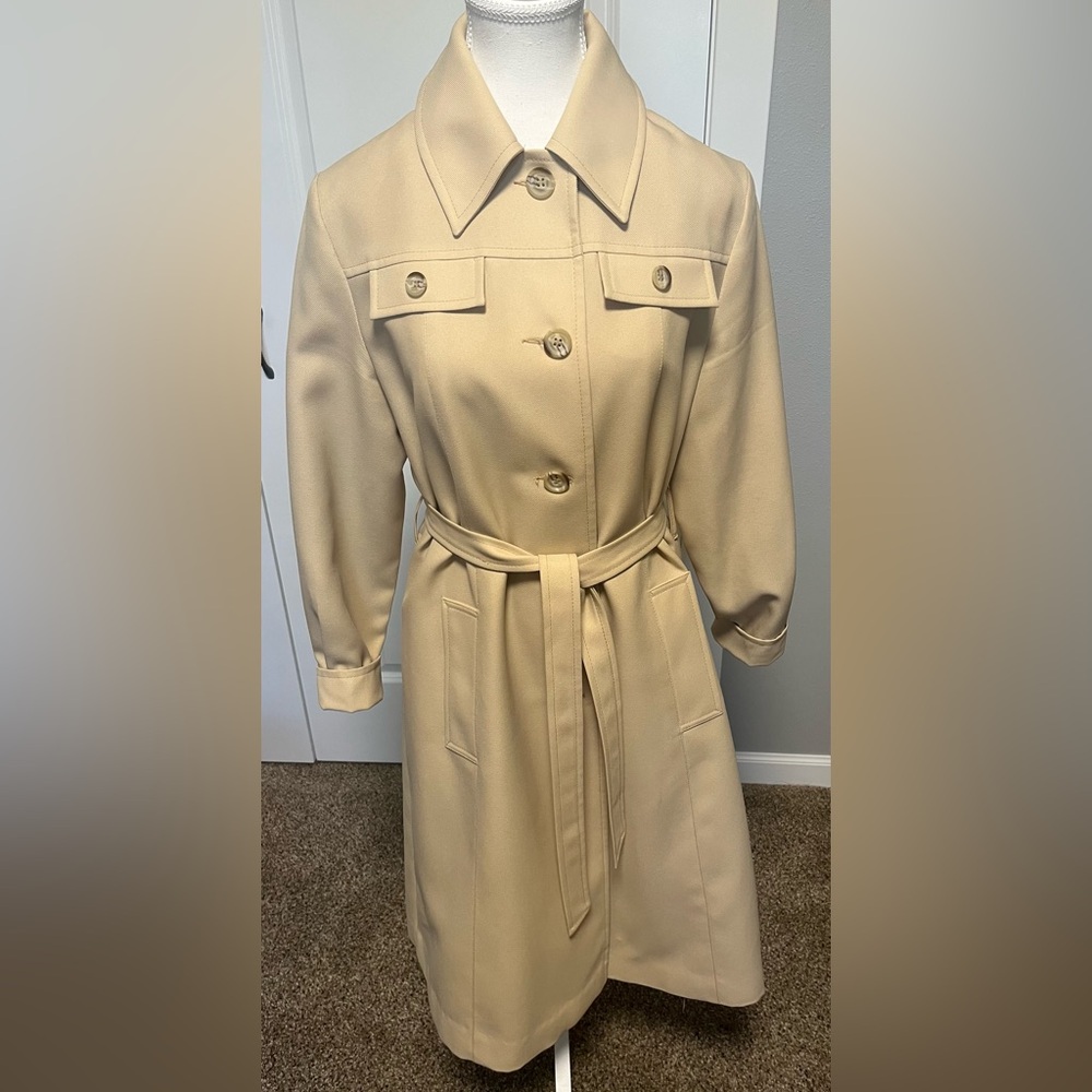 Vintage Smug Women's Ivory Belted Lined Retro Trench Jacket Coat Sz M/12 70s